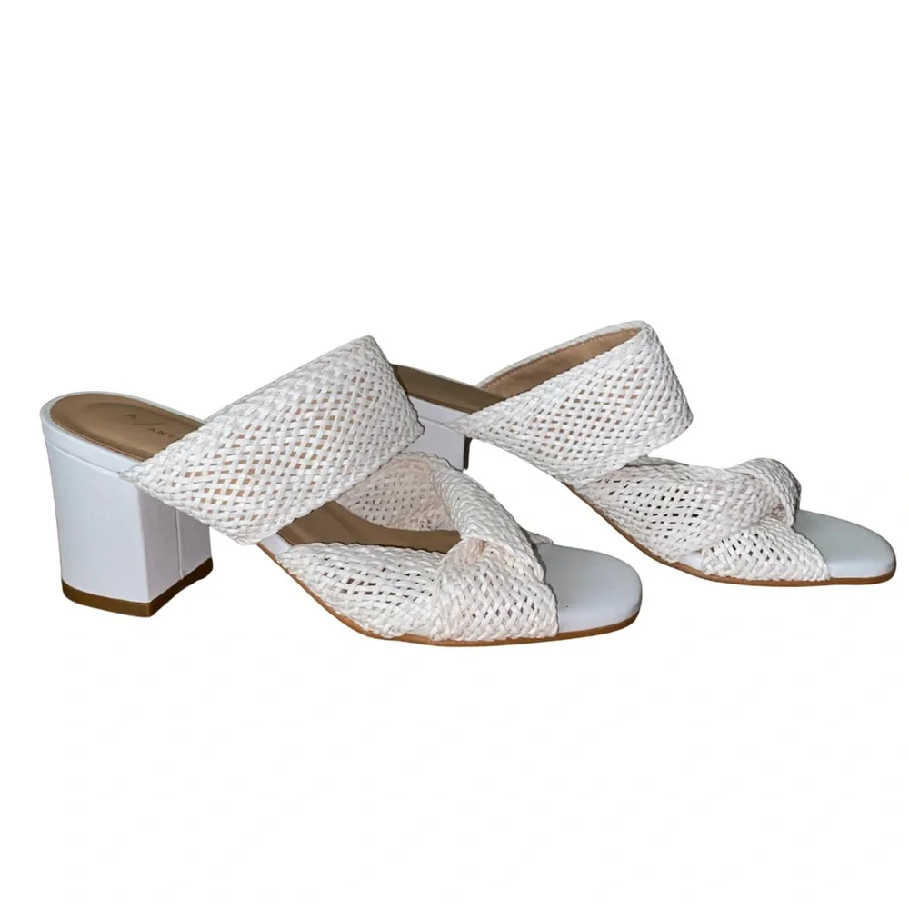Anthropologie Woven Slide Sandals EU36 Cream 3in Heel 8.5in‎ Light Wear